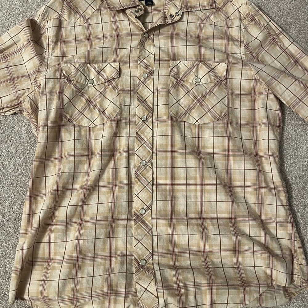 Banana Republic Beige and Purple Plaid Casual Shirt